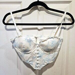 Oh Polly Feel the Heat White Floral Blue Corset Crop Top